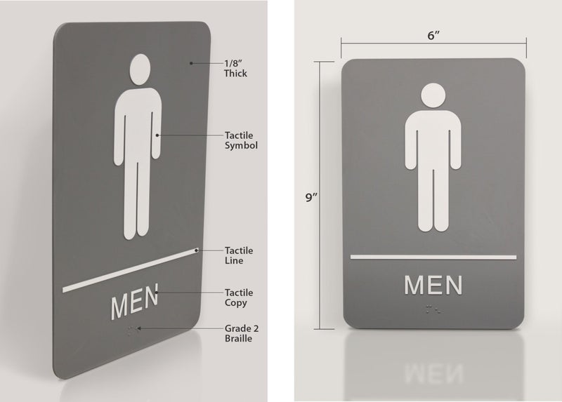 Headline Sign 5216 Men's Restroom ADA Sign with Grade 2 Braille and Tactile Graphics, 6" x 9", Gray/White, Made in USA - Image 3